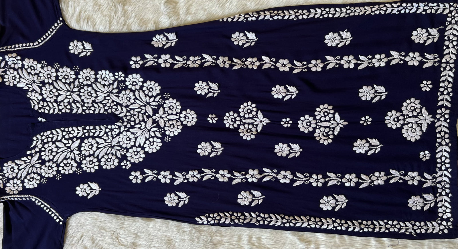 Mira Navy Blue Rayon Chikankari Handwork Set