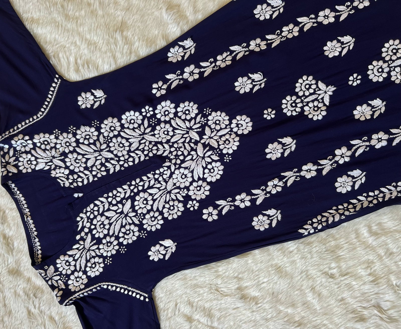 Mira Navy Blue Rayon Chikankari Handwork Set