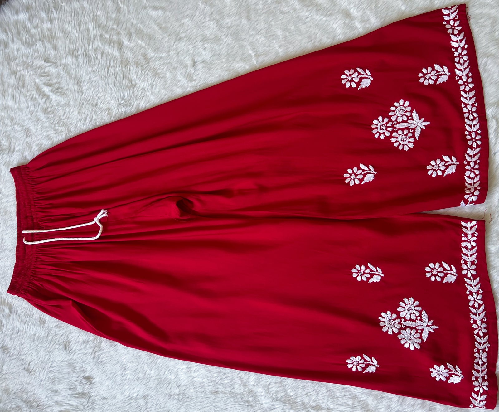 Mira Red Rayon Chikankari Handwork Set