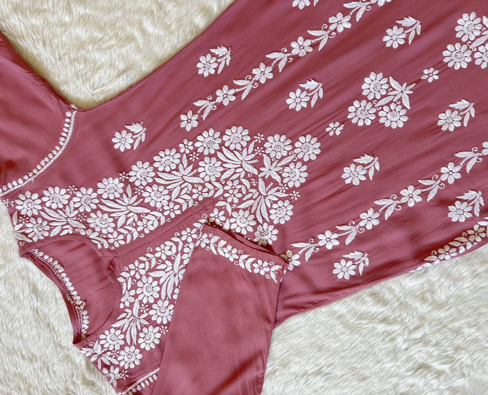 Mira Rose Pink Rayon Chikankari Handwork Set