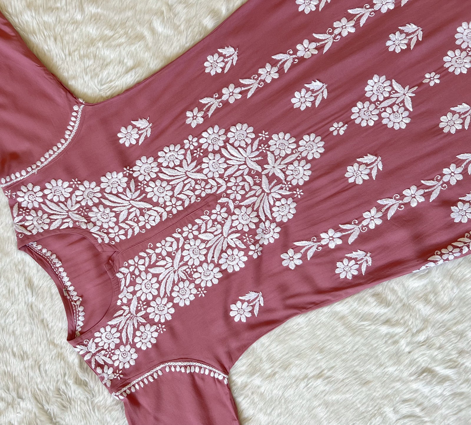 Mira Rose Pink Rayon Chikankari Handwork Set