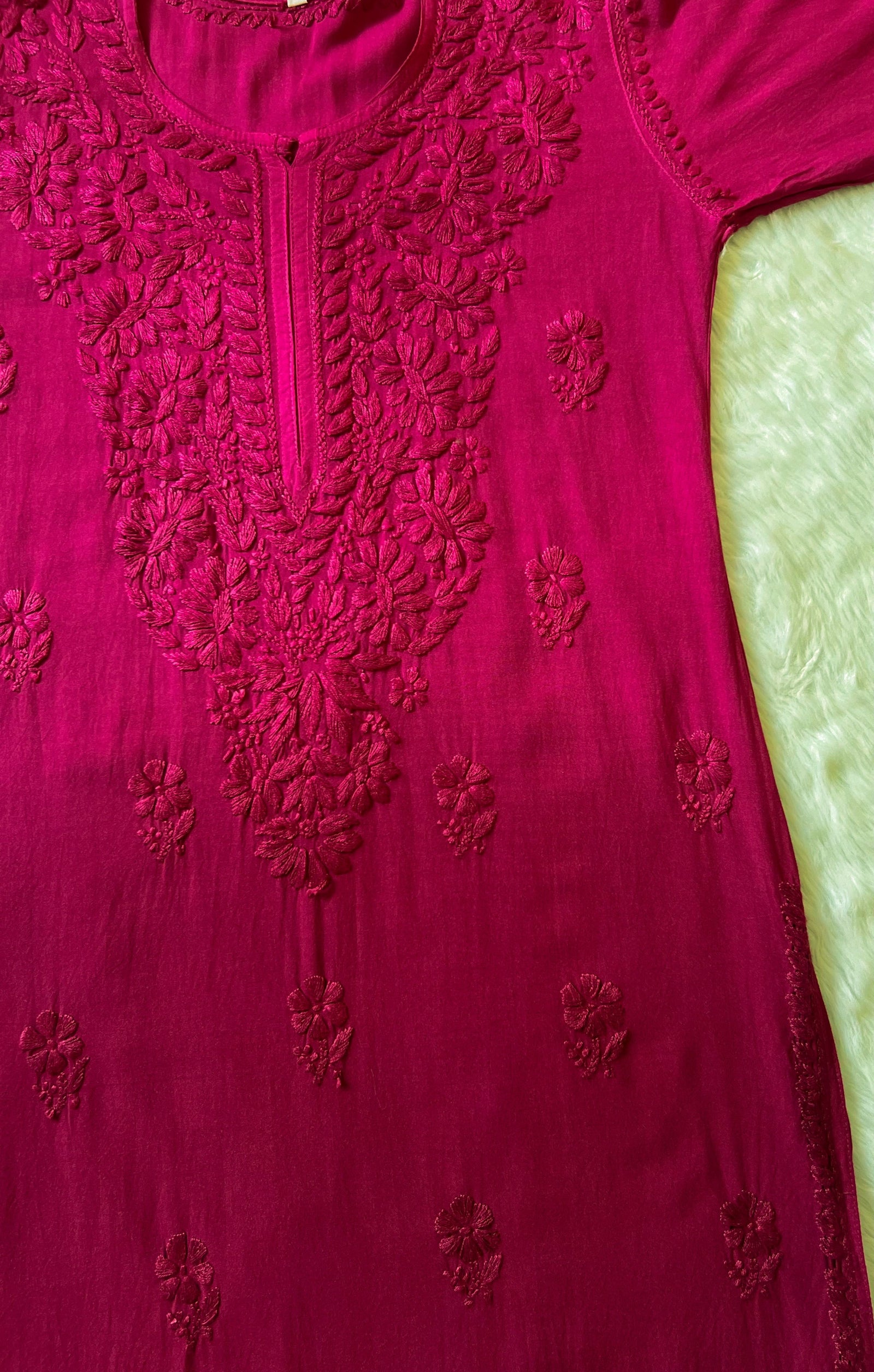 Myra Hot Pink Long Rayon Chikankari Kurta