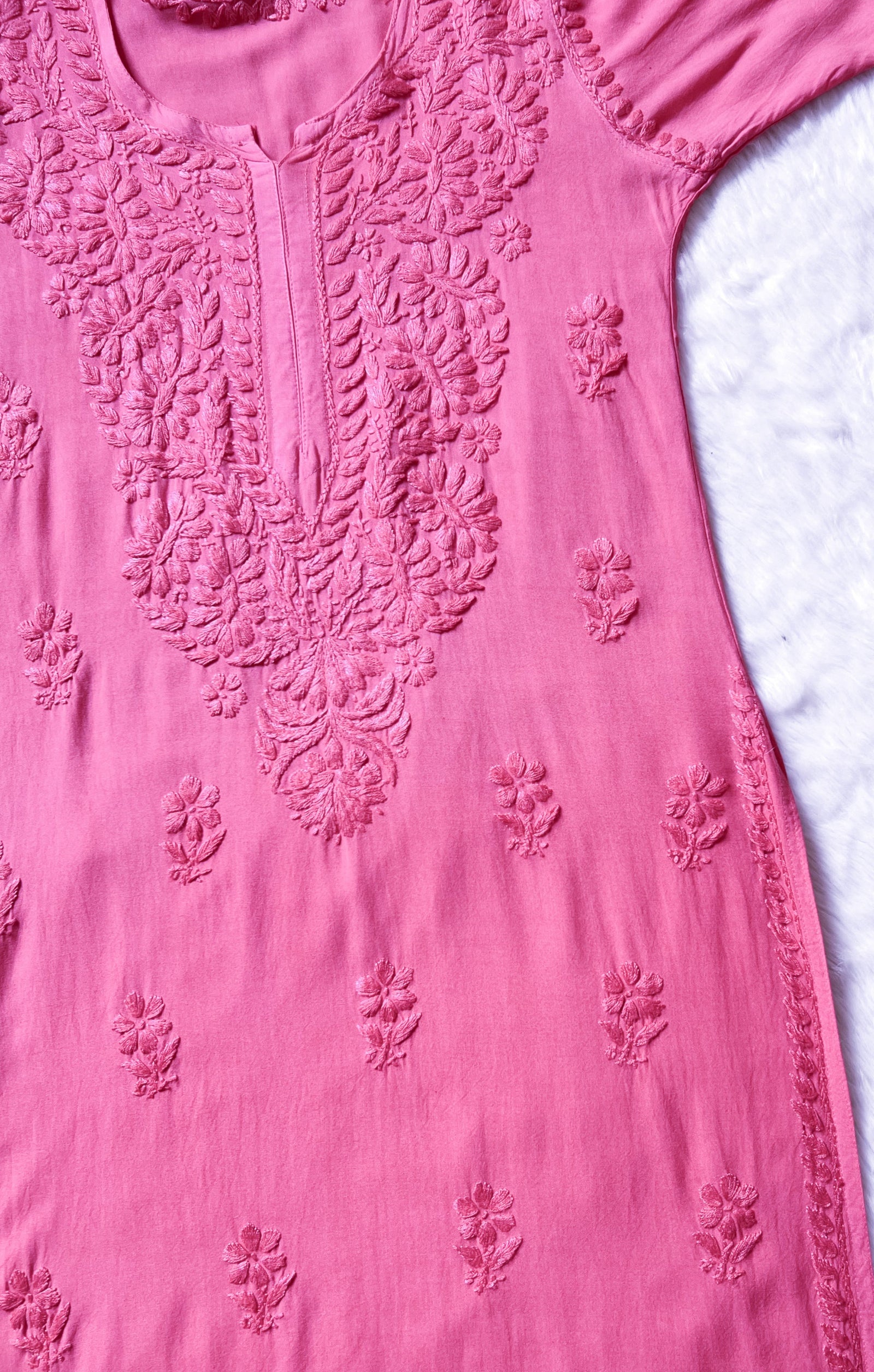 Myra Light Pink Long Rayon Chikankari Kurta