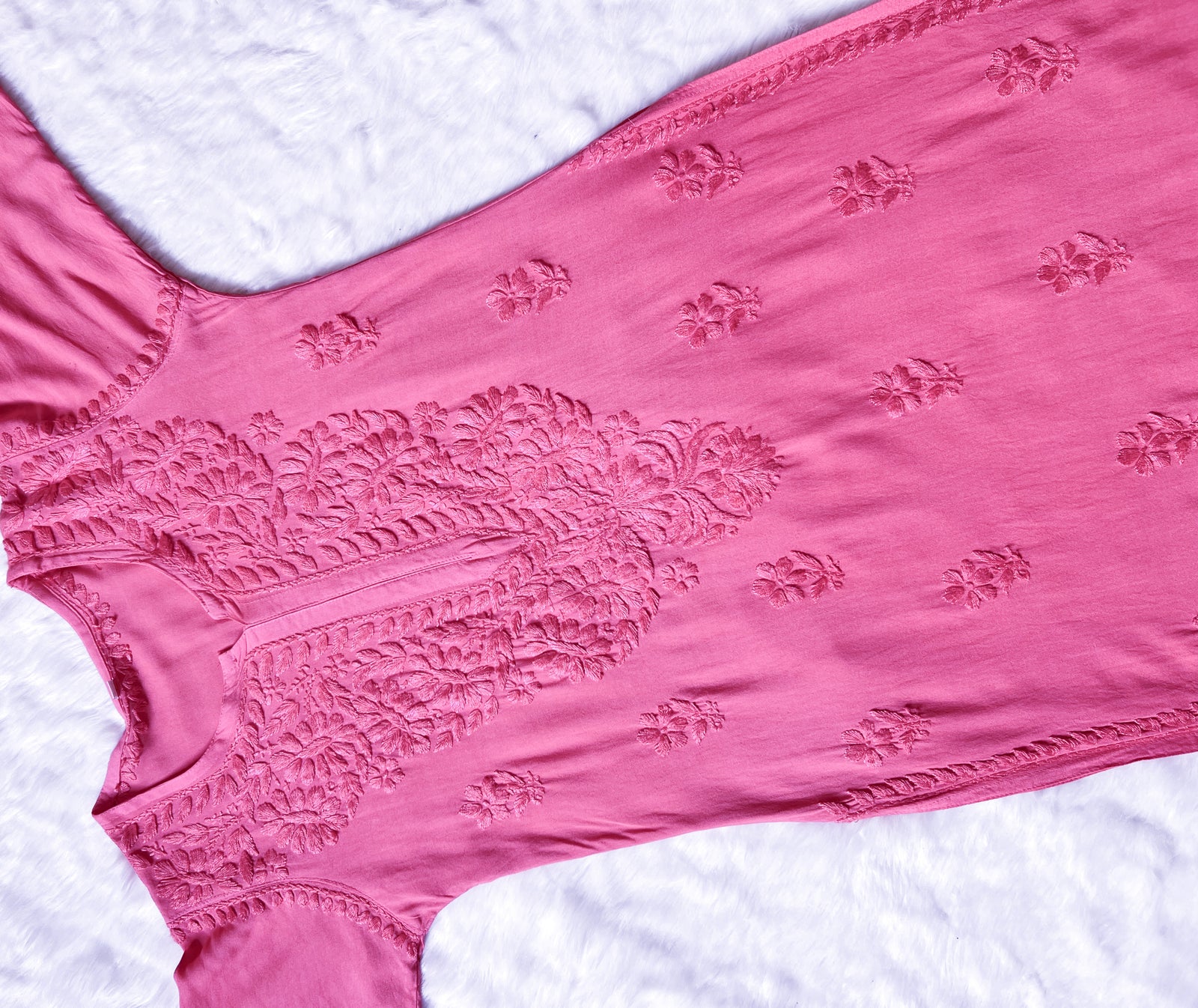 Myra Light Pink Long Rayon Chikankari Kurta