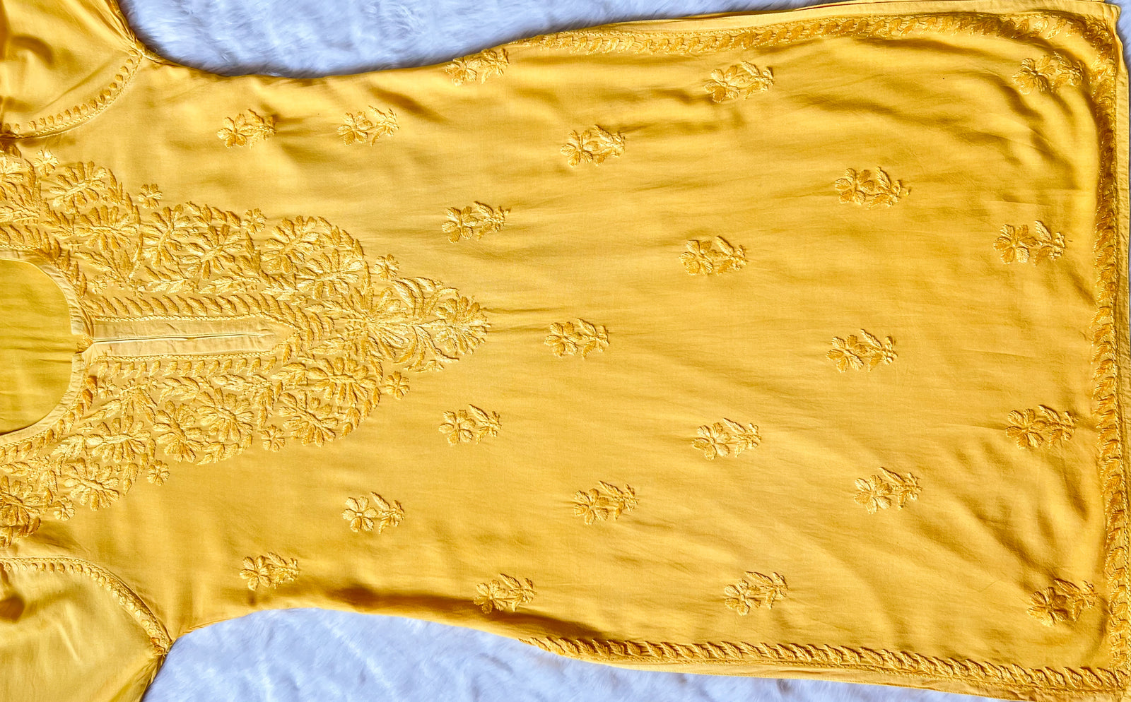 Myra Mango Yellow Long Rayon Chikankari Kurta