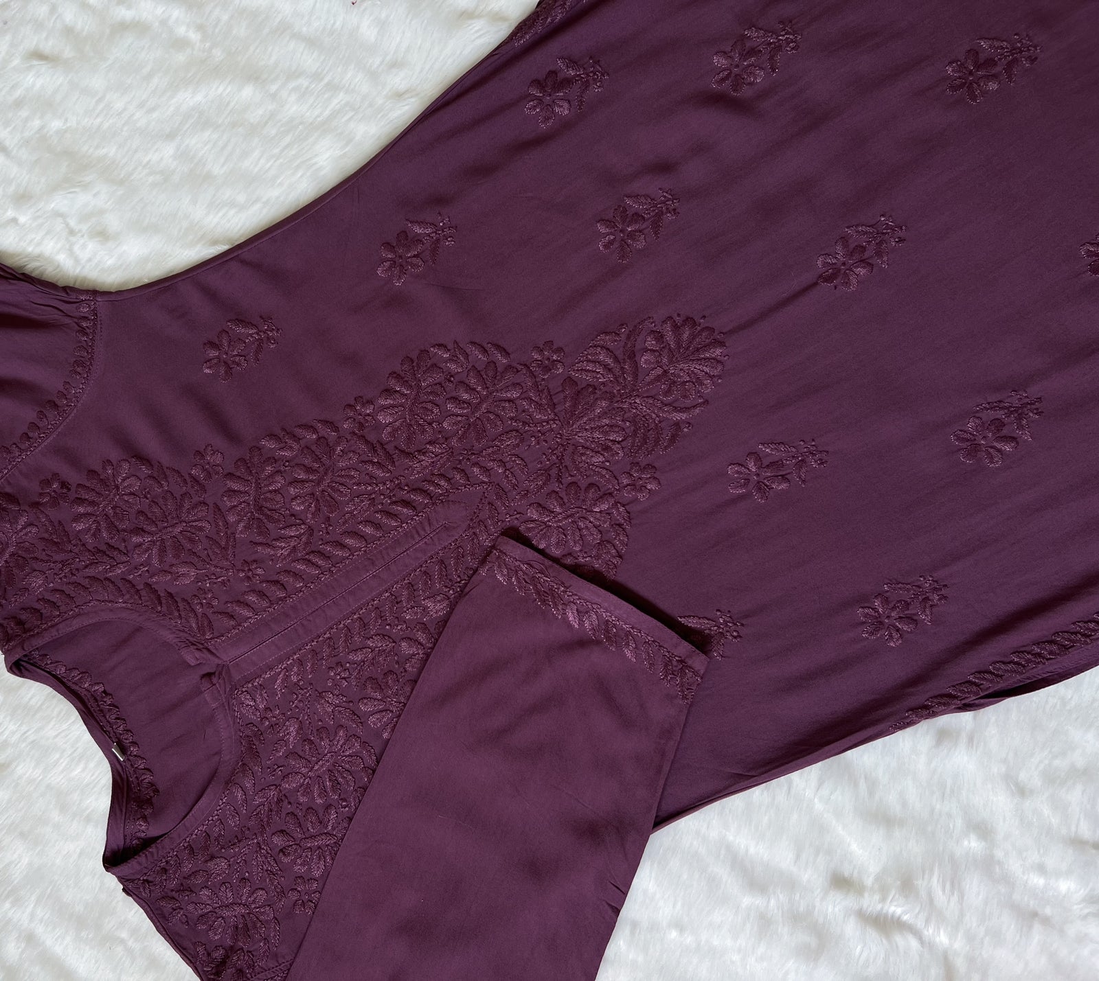 Myra Mauve Purple Long Rayon Chikankari Kurta