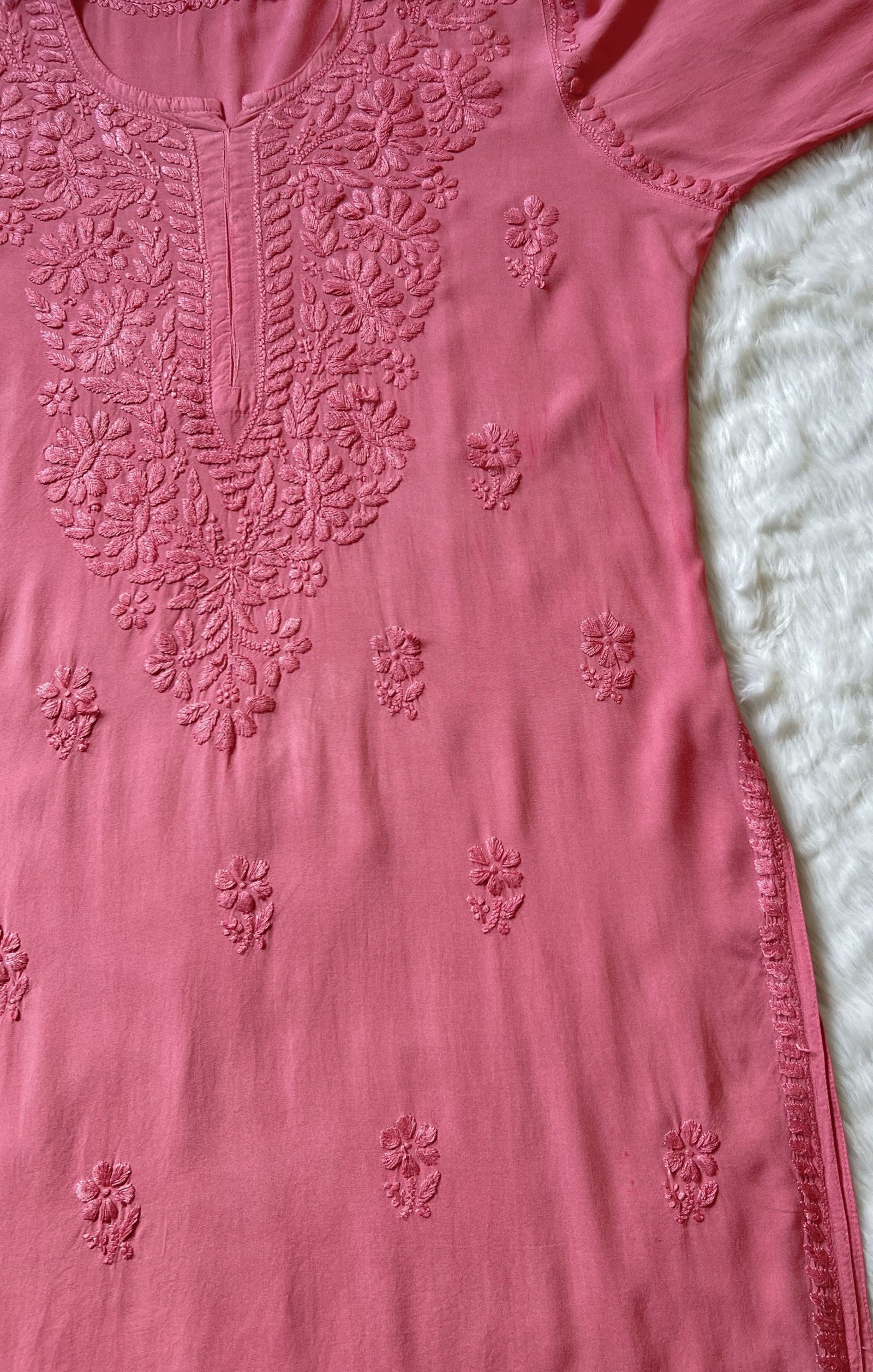 Myra Rose Brown Long Rayon Chikankari Kurta