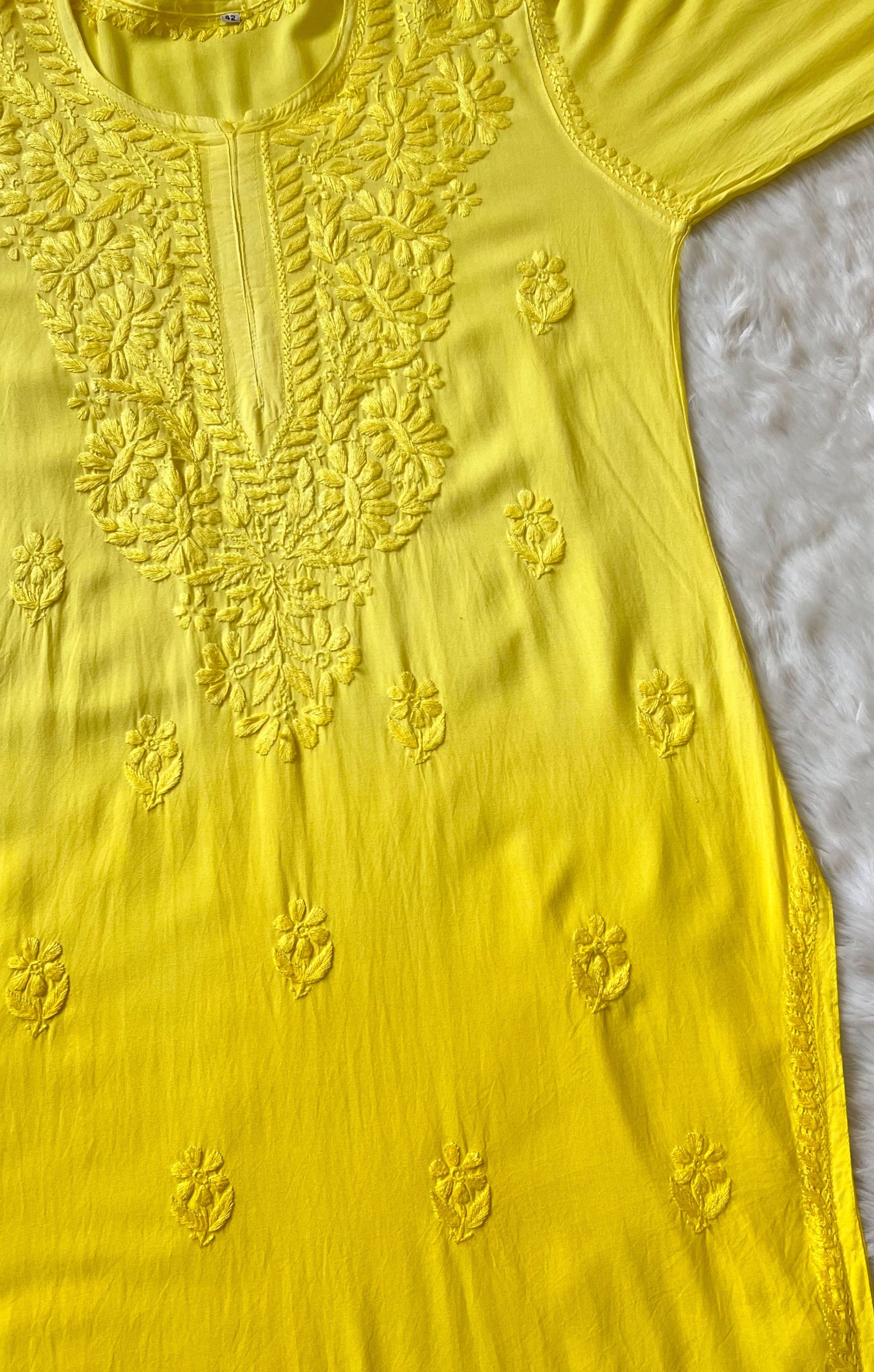 Myra Yellow Long Rayon Chikankari Kurta