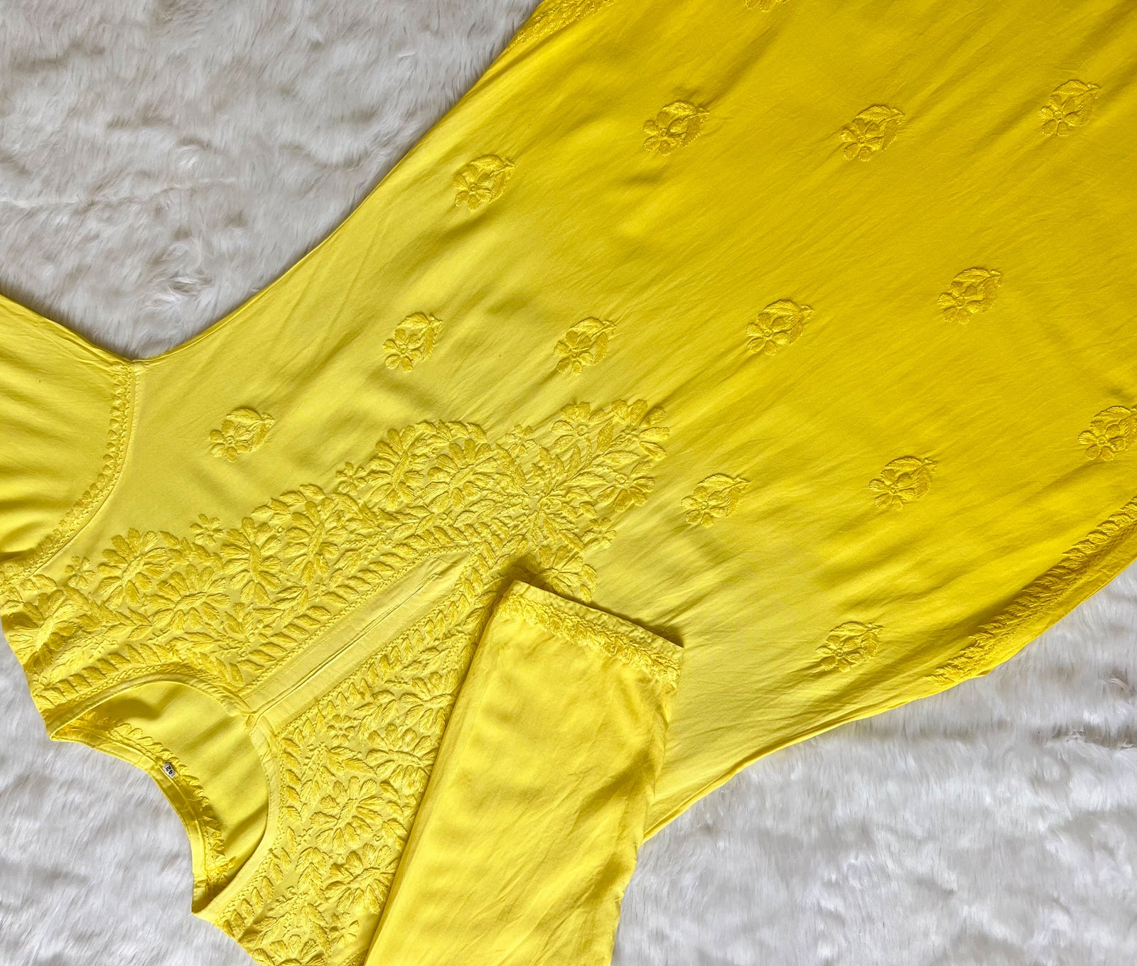 Myra Yellow Long Rayon Chikankari Kurta