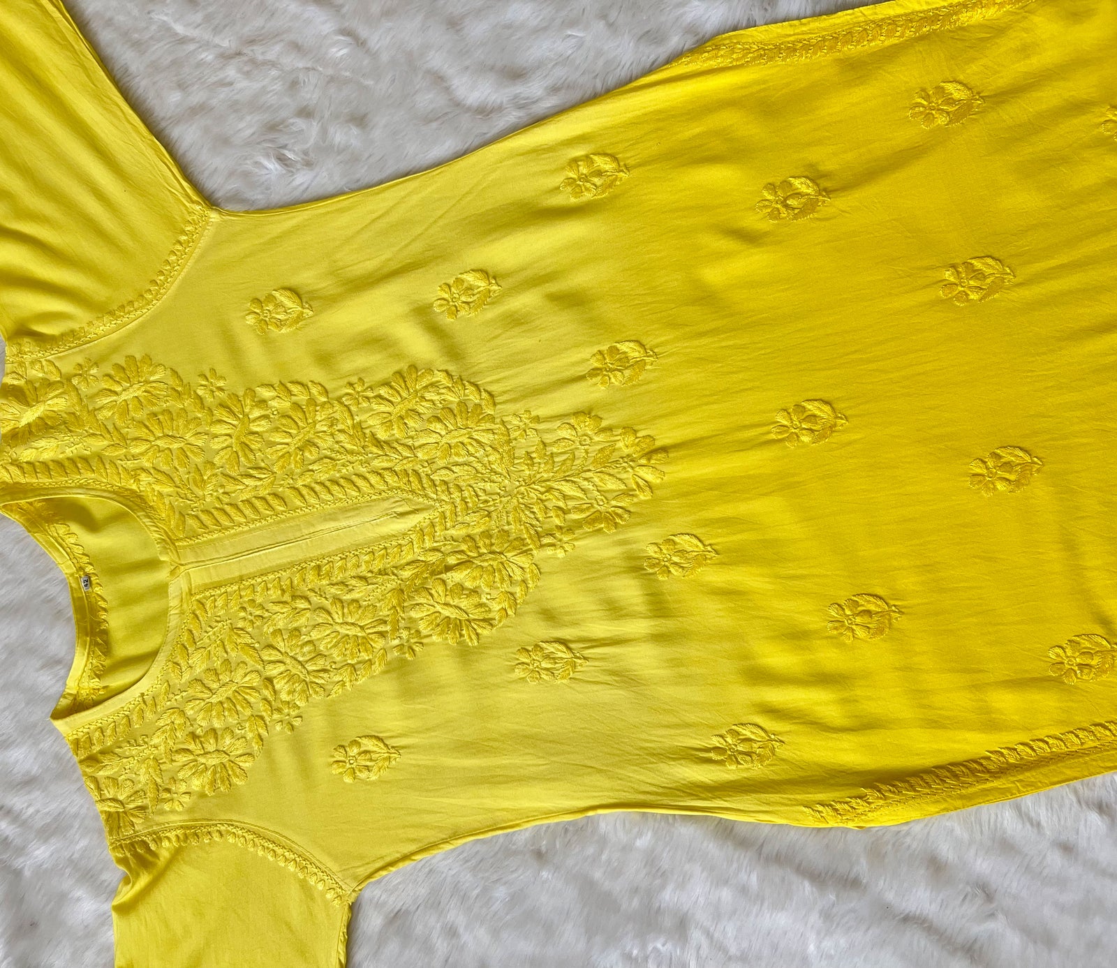 Myra Yellow Long Rayon Chikankari Kurta