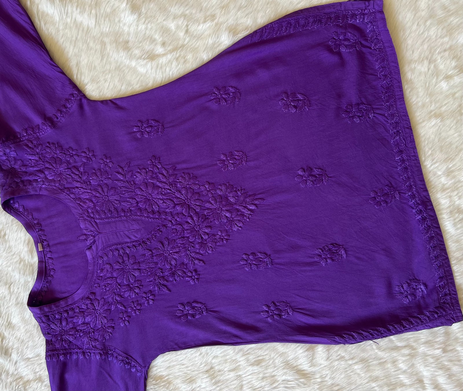 Naaz Dark Purple Short Rayon Kurta with Self Chikankari