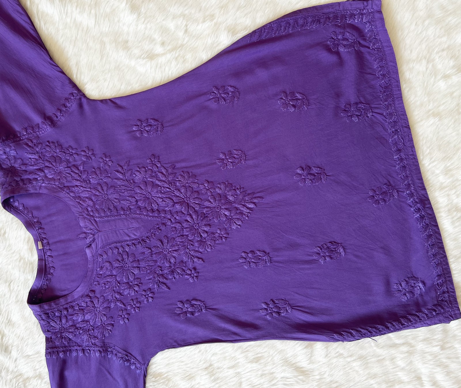 Naaz Lavender Short Rayon Kurta with Self Chikankari