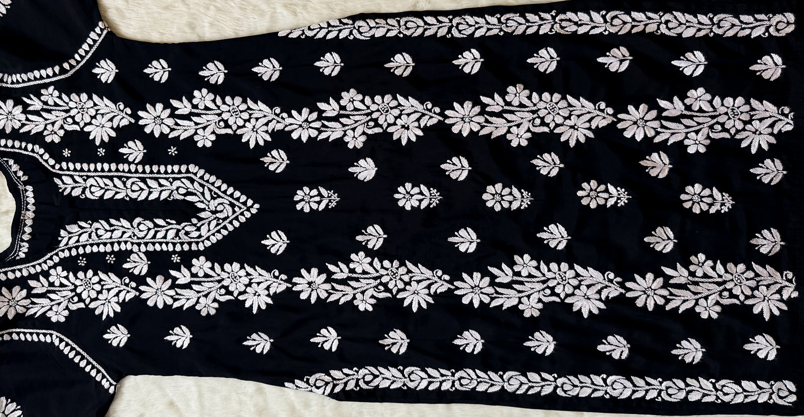 Noor Black Chanderi Chikankari Long Kurti