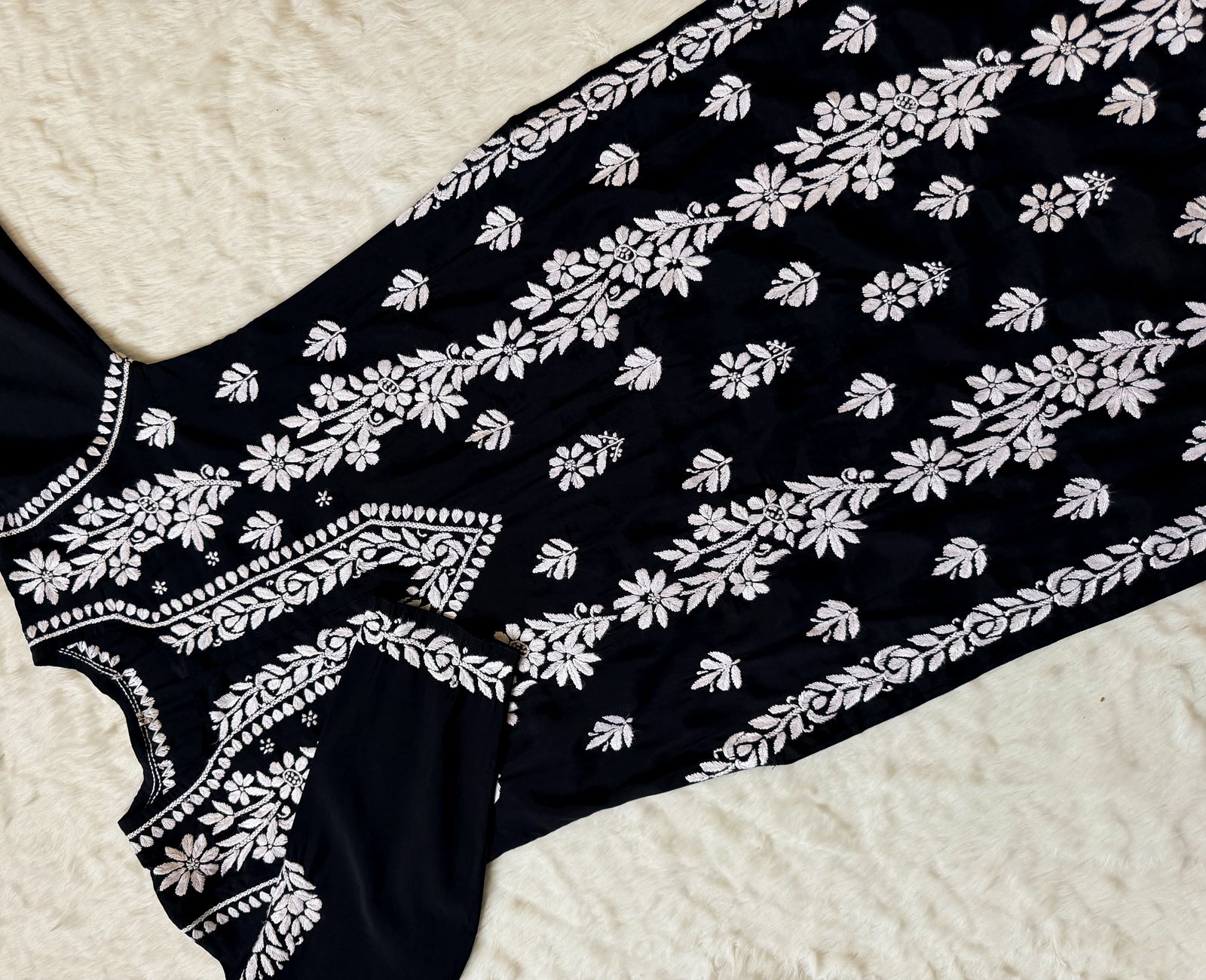 Noor Black Chanderi Chikankari Long Kurti