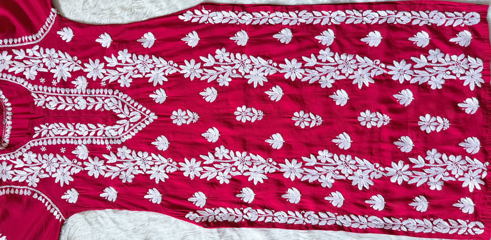 Noor Hot Pink Chanderi Chikankari Long Kurti