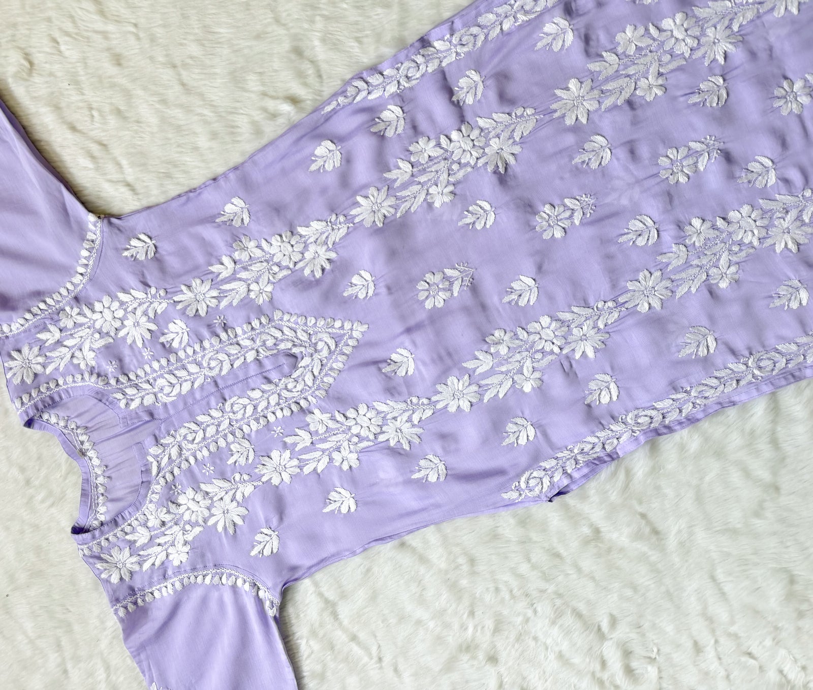 Noor Lilac Chanderi Chikankari Long Kurti