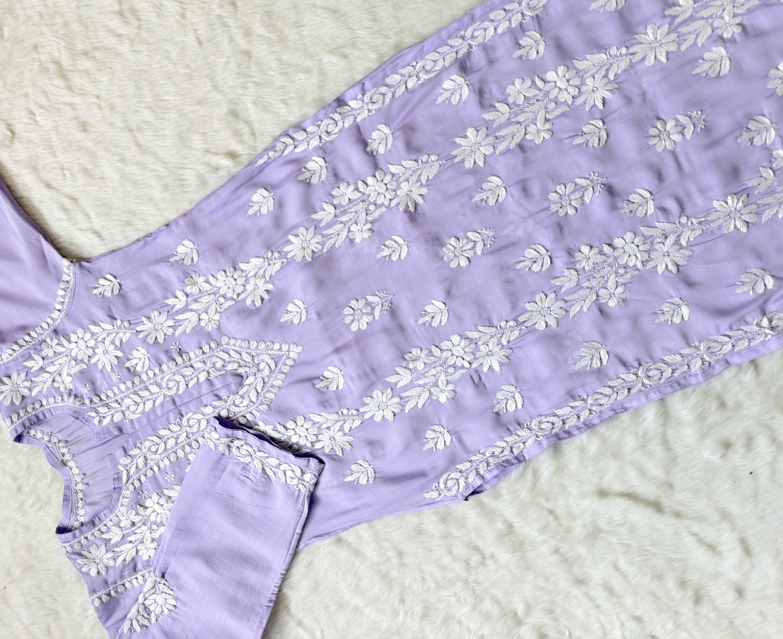 Noor Lilac Chanderi Chikankari Long Kurti