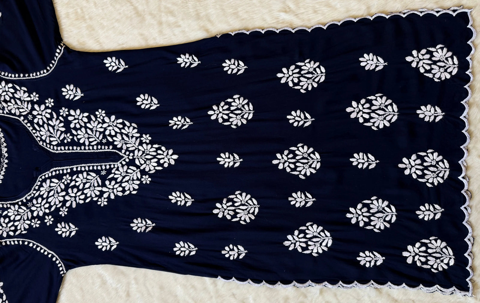 Nyra Navy Blue Rayon Kurta Bottom Set with White Chikankari