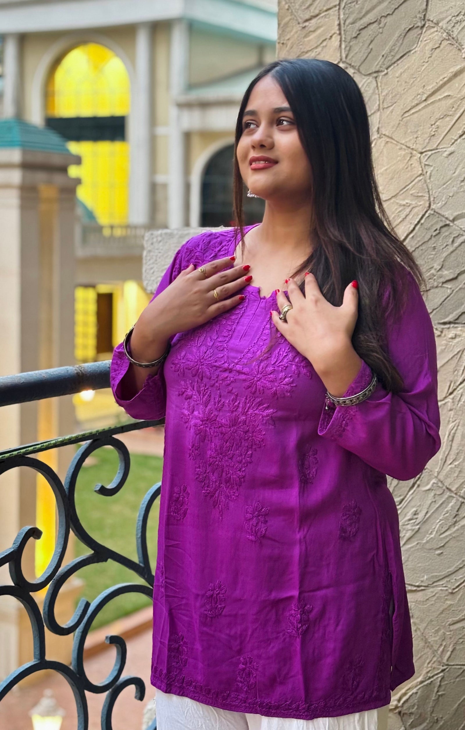 Orchid Purple Ombre Short Rayon Kurta