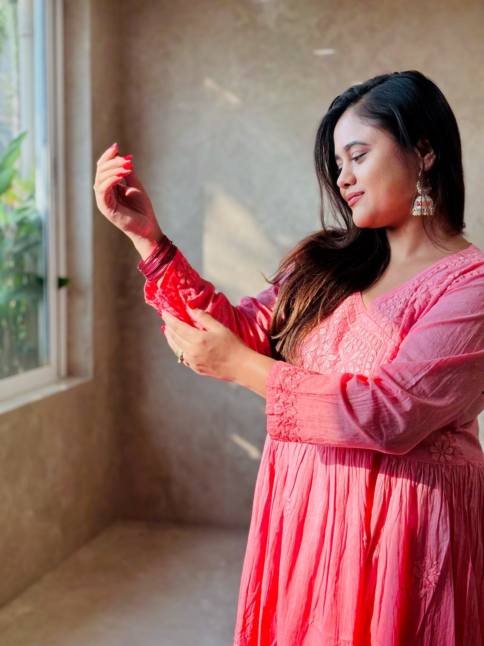 Peach Ombre Cotton Angrakha