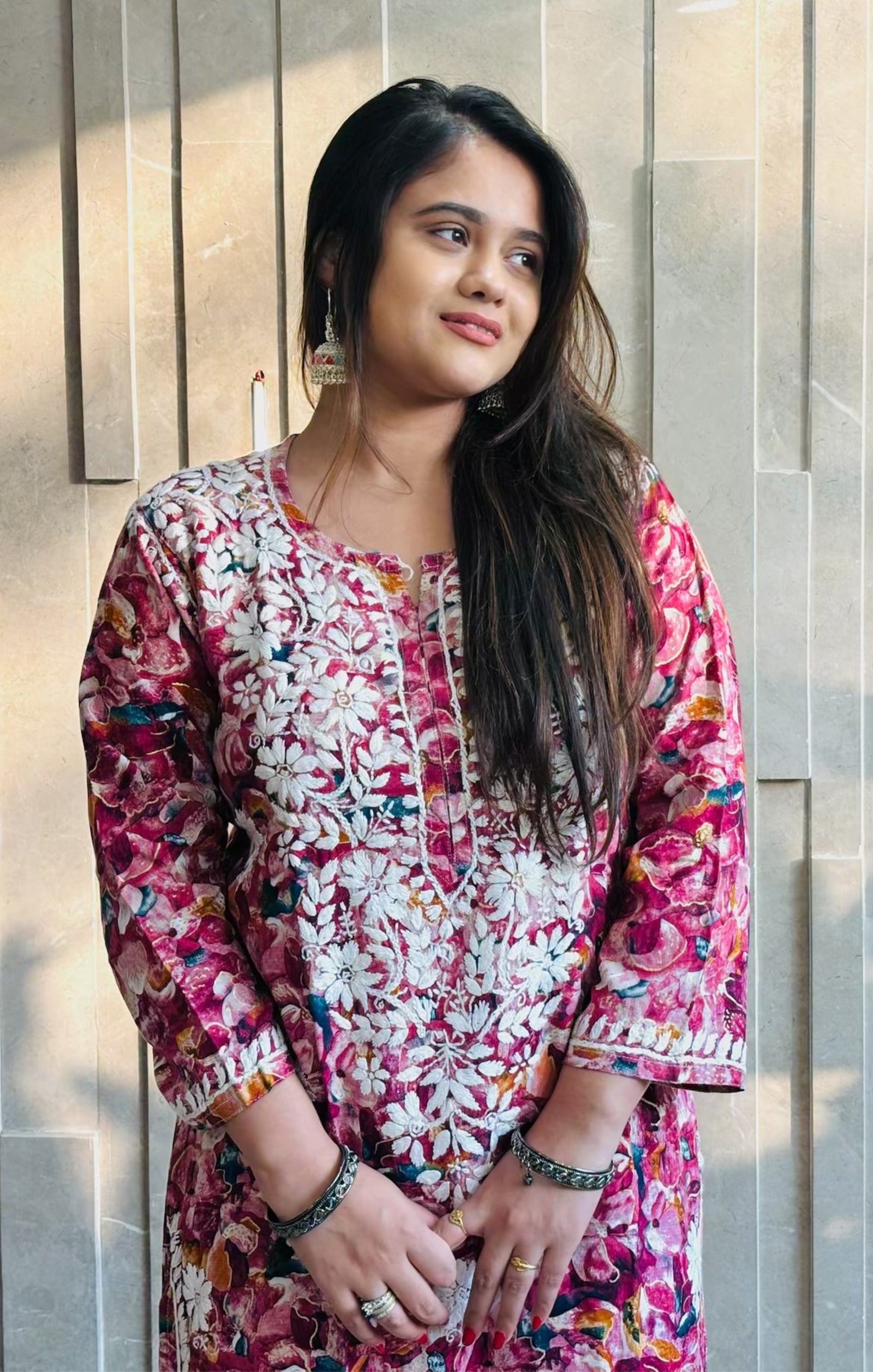 Plum Long Rayon Printed Kurta