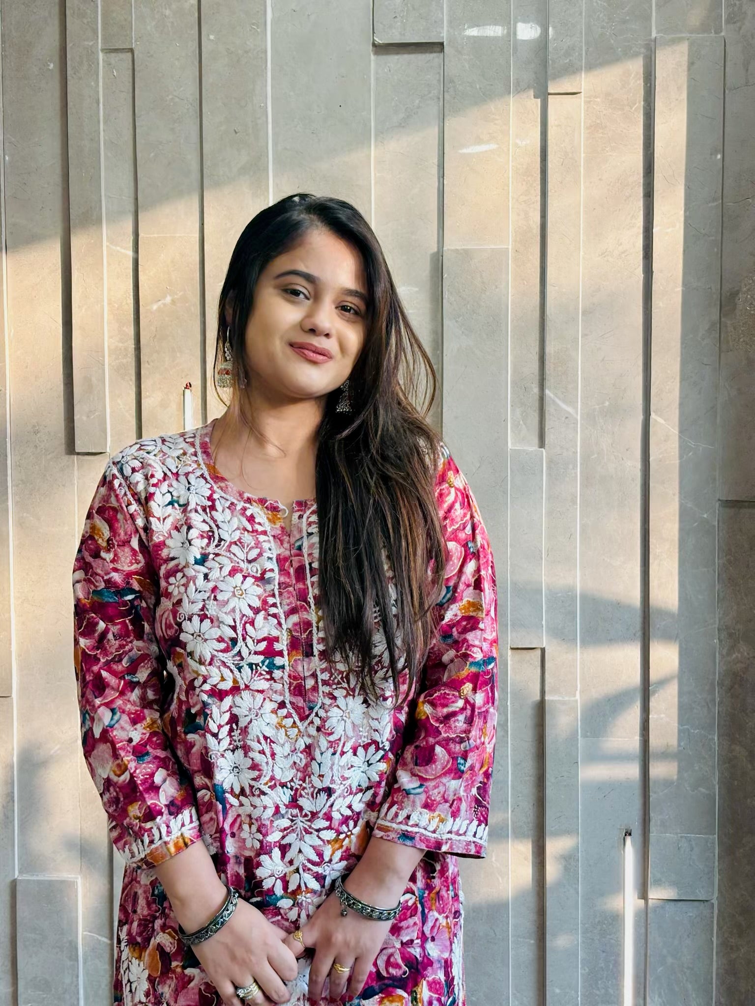 Plum Long Rayon Printed Kurta