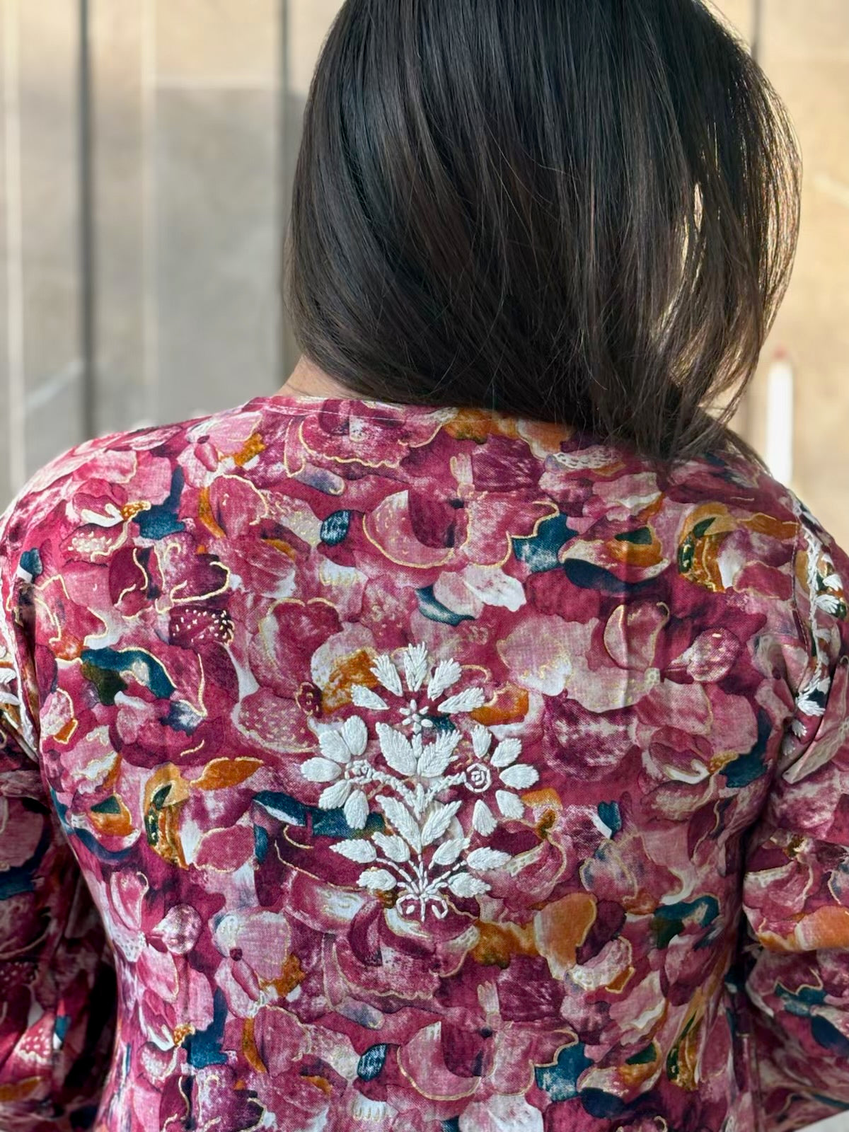 Plum Long Rayon Printed Kurta