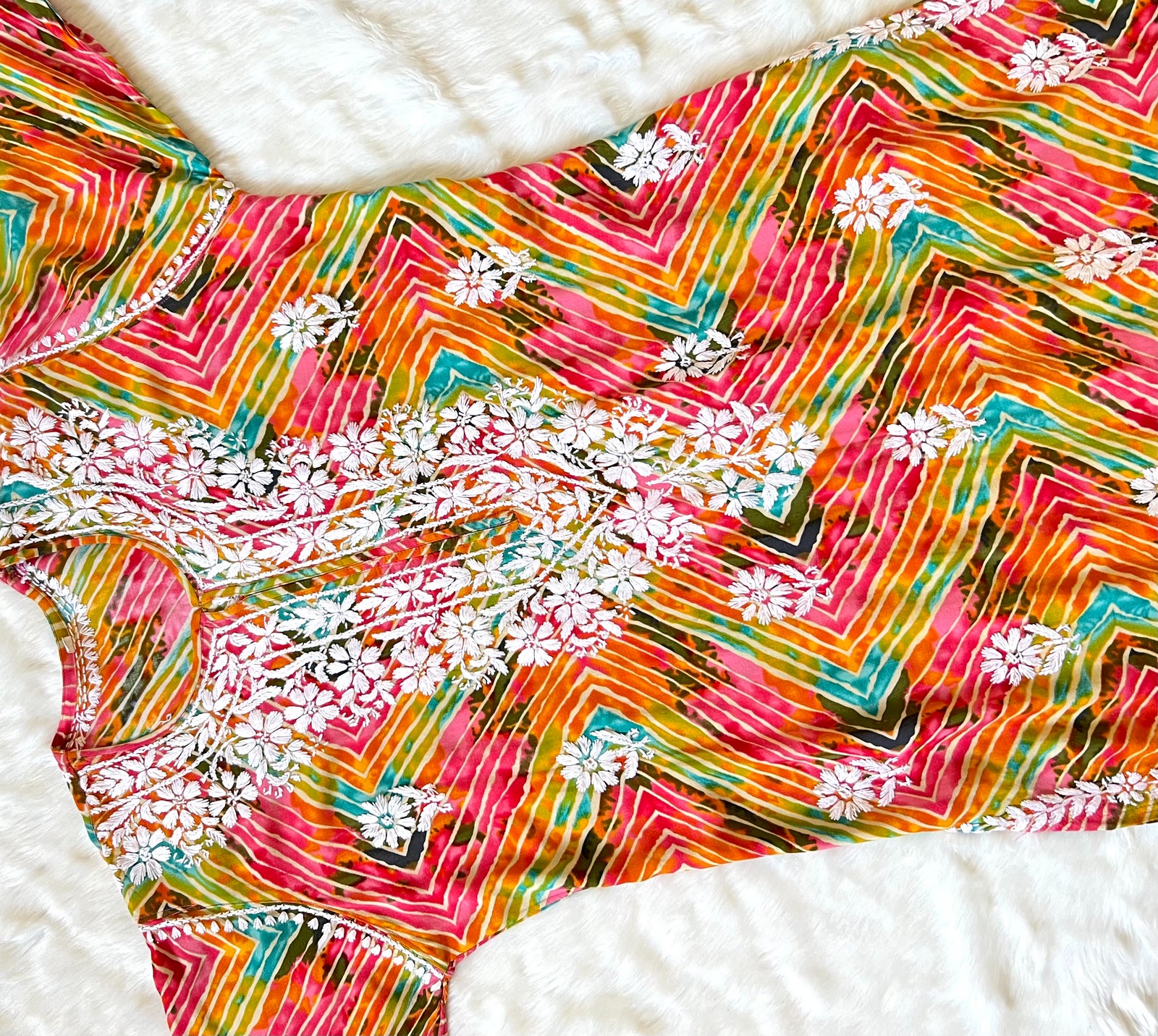 Printed Pink Long Rayon Kurta