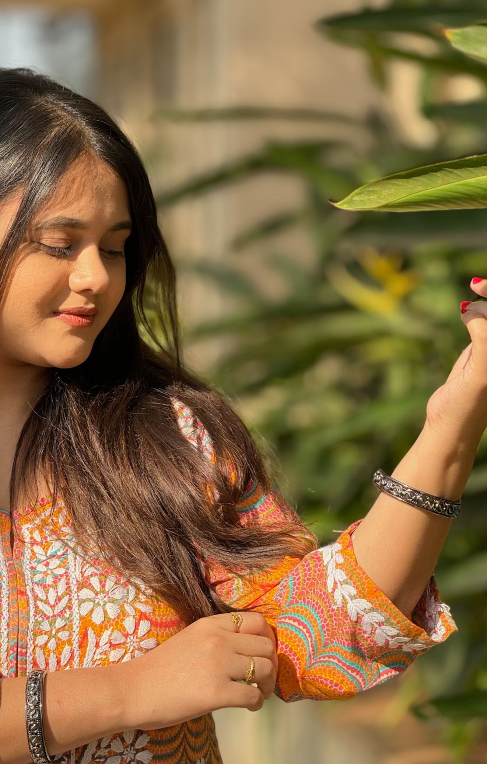 Printed Rust Orange Long Rayon Kurta