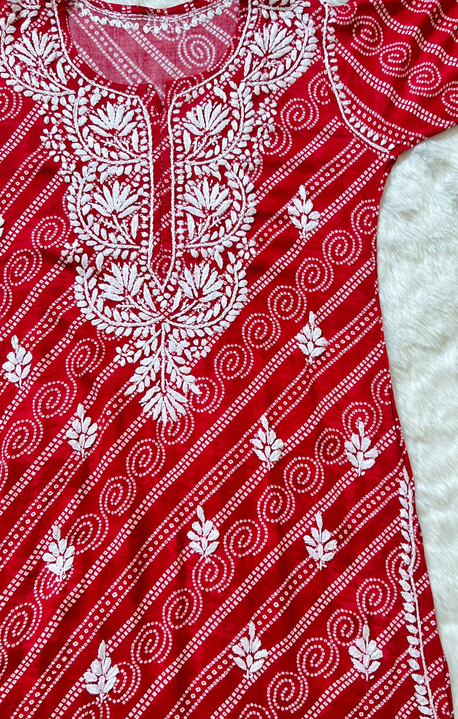 Red Long Printed Rayon Kurta