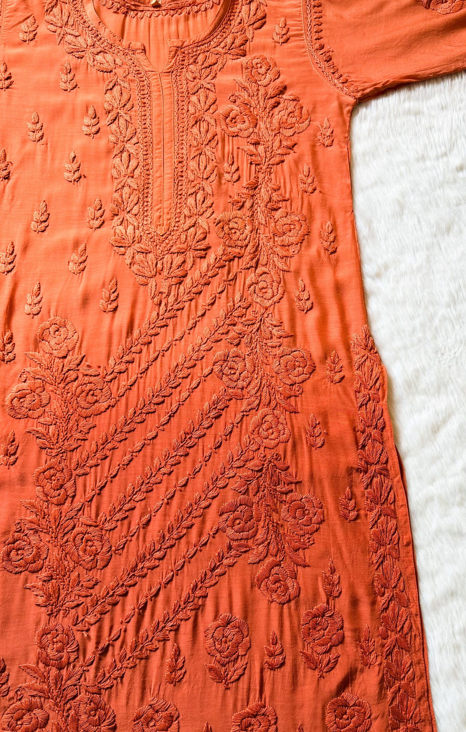 Rhea Coral 3D Chikankari Long Muslin Kurti