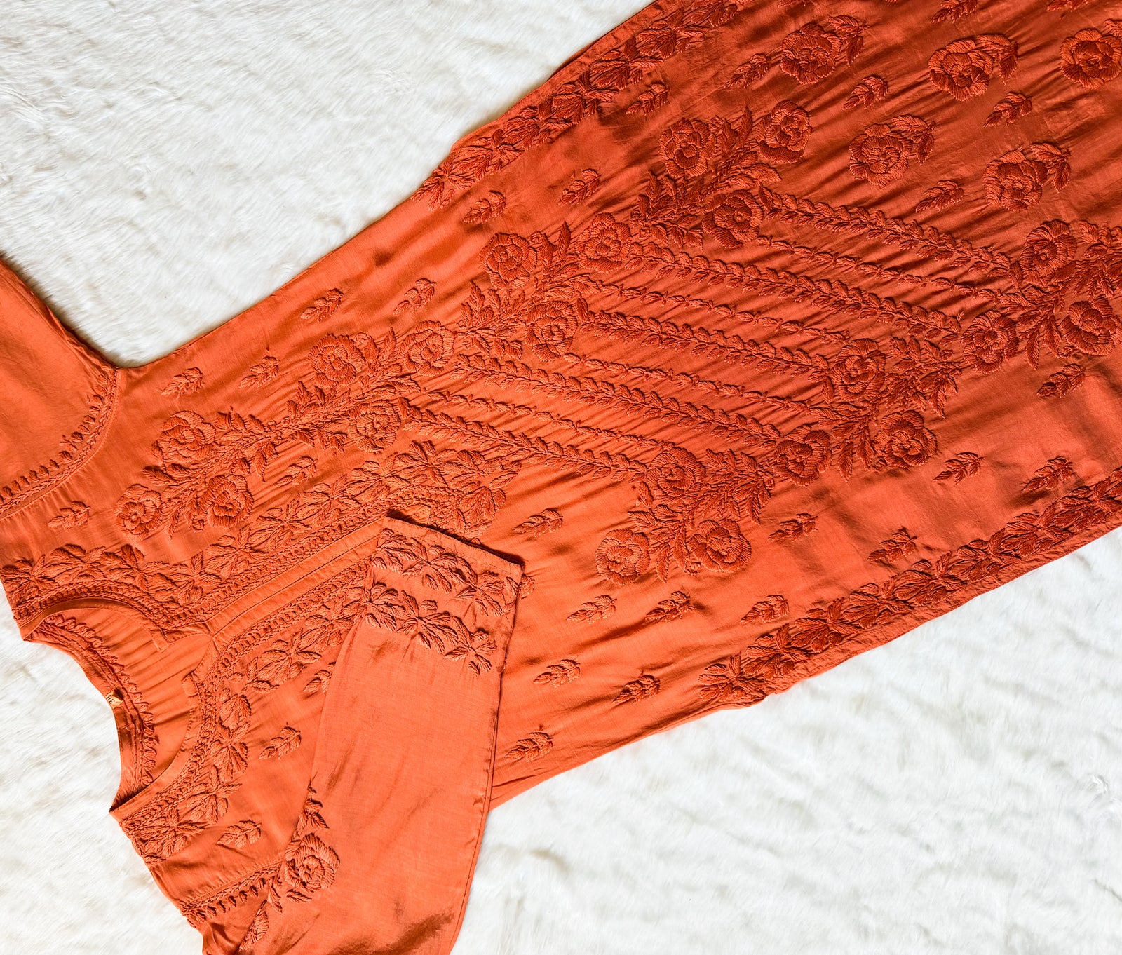 Rhea Coral 3D Chikankari Long Muslin Kurti