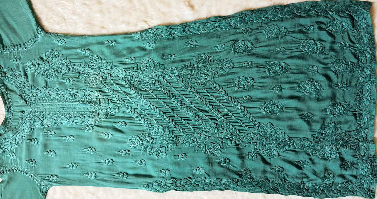 Rhea Sage Green 3D Chikankari Long Muslin Kurti