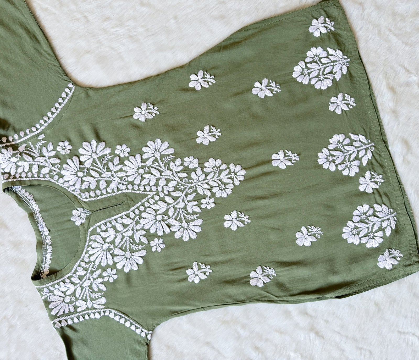 Rhea Sage Green Short Rayon Kurta with White Chikankari