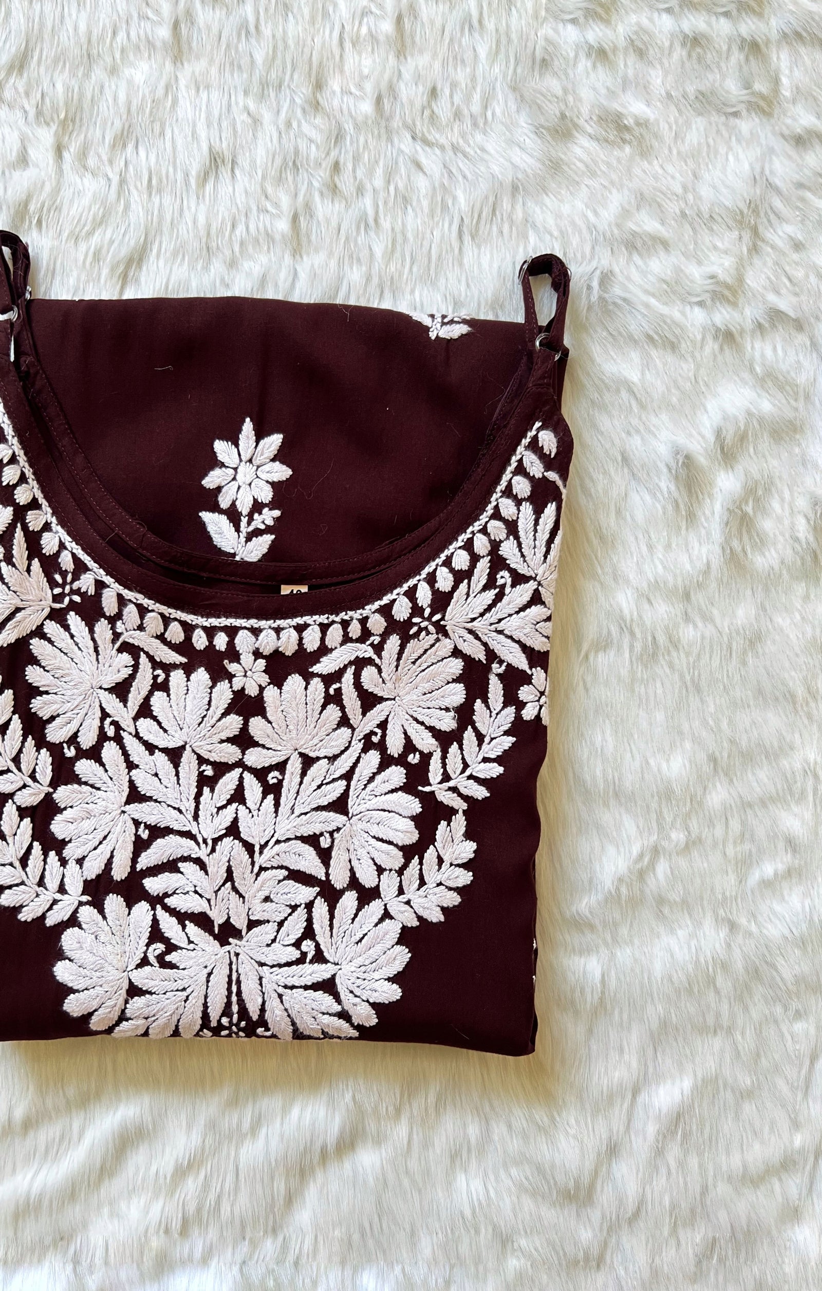 Rida Brown Sleeveless Rayon Chikankari Kurta