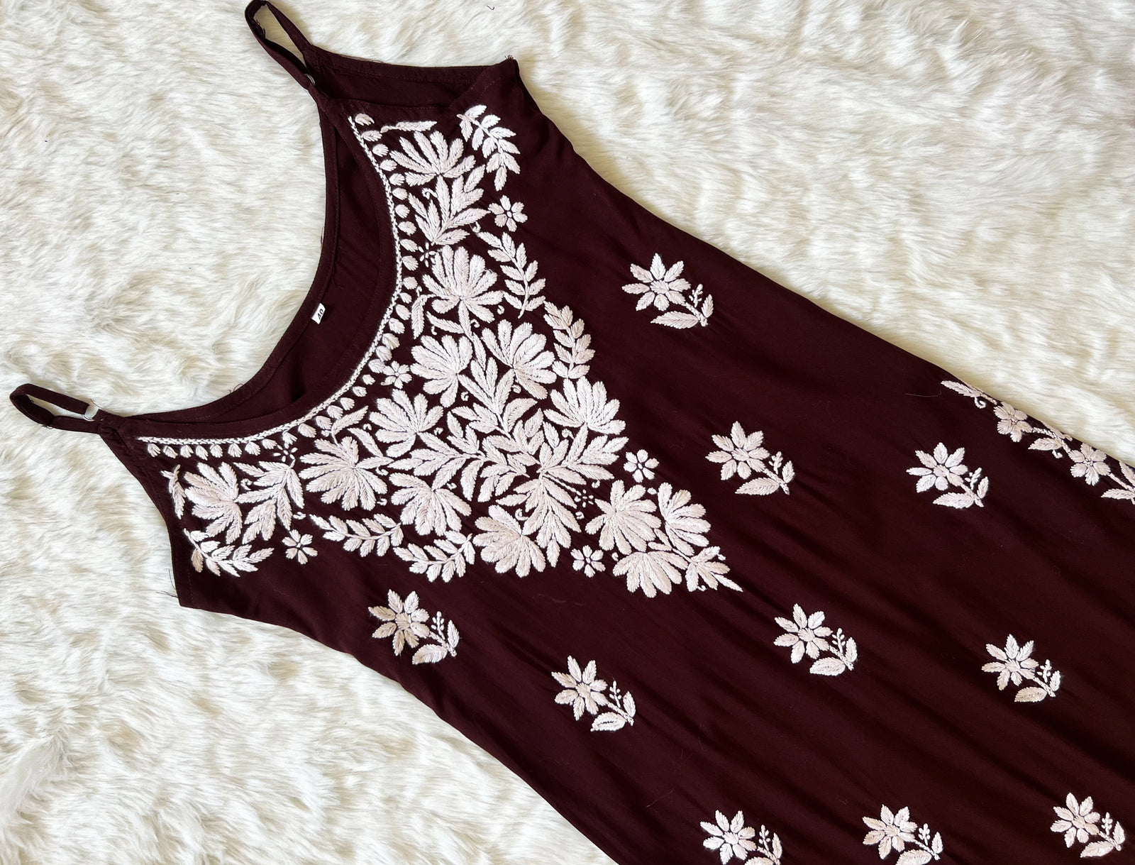 Rida Brown Sleeveless Rayon Chikankari Kurta