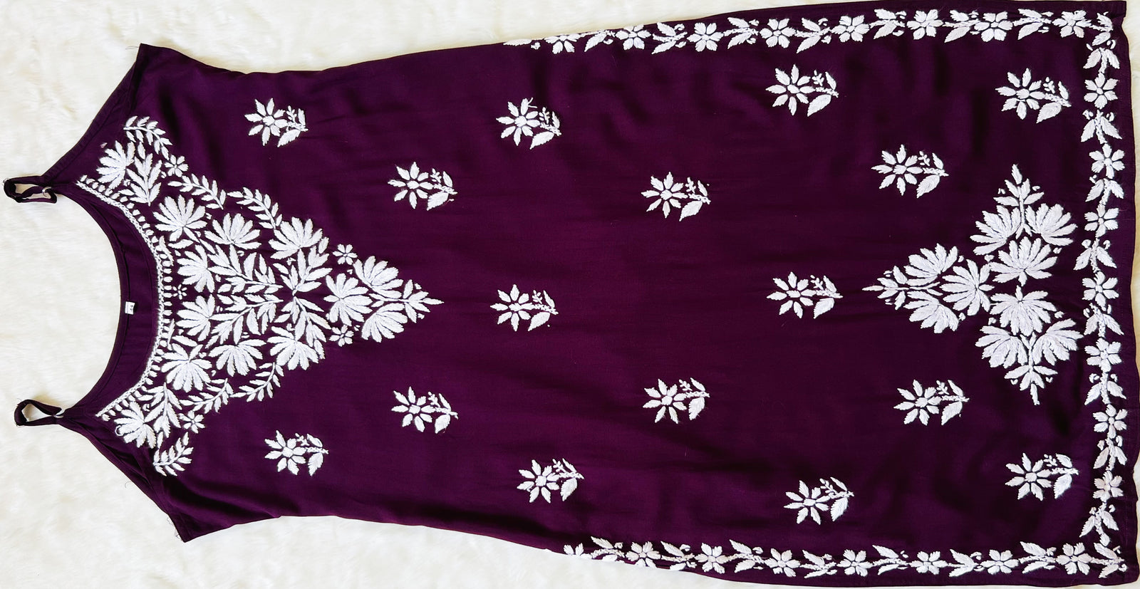 Rida Dark Purple Sleeveless Rayon Chikankari Kurta