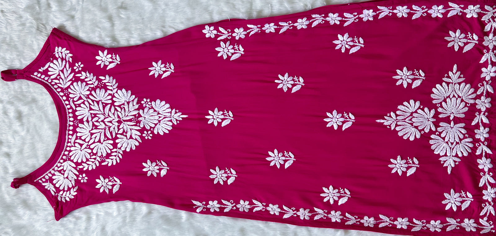 Rida Hot Pink Sleeveless Rayon Chikankari Kurta