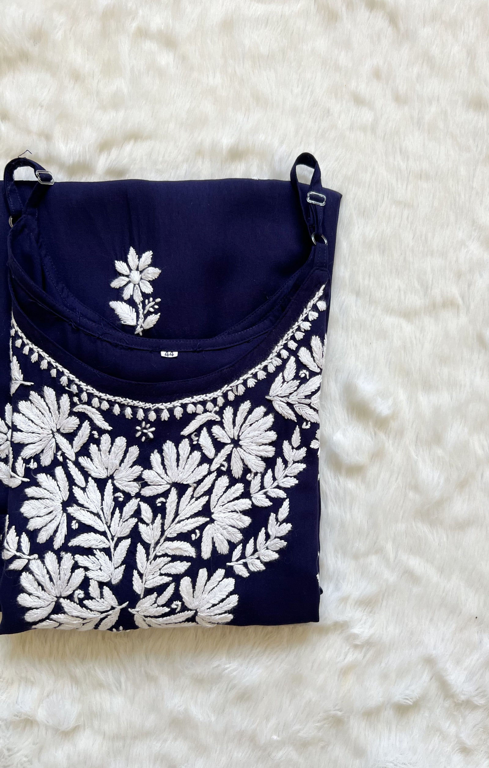 Rida Navy Blue Sleeveless Rayon Chikankari Kurta