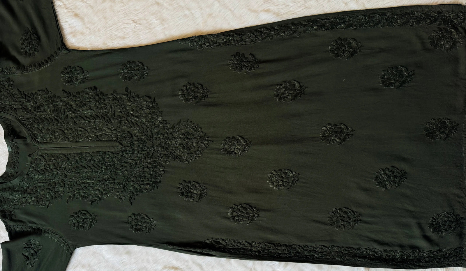 Rida Olive Green Long Rayon Chikankari Kurti