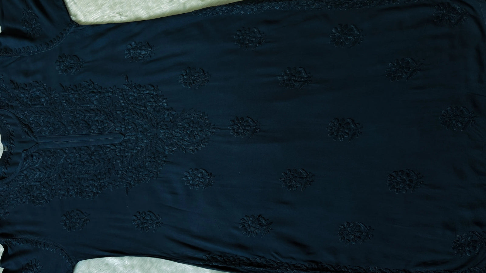 Rida Teal Long Rayon Chikankari Kurti
