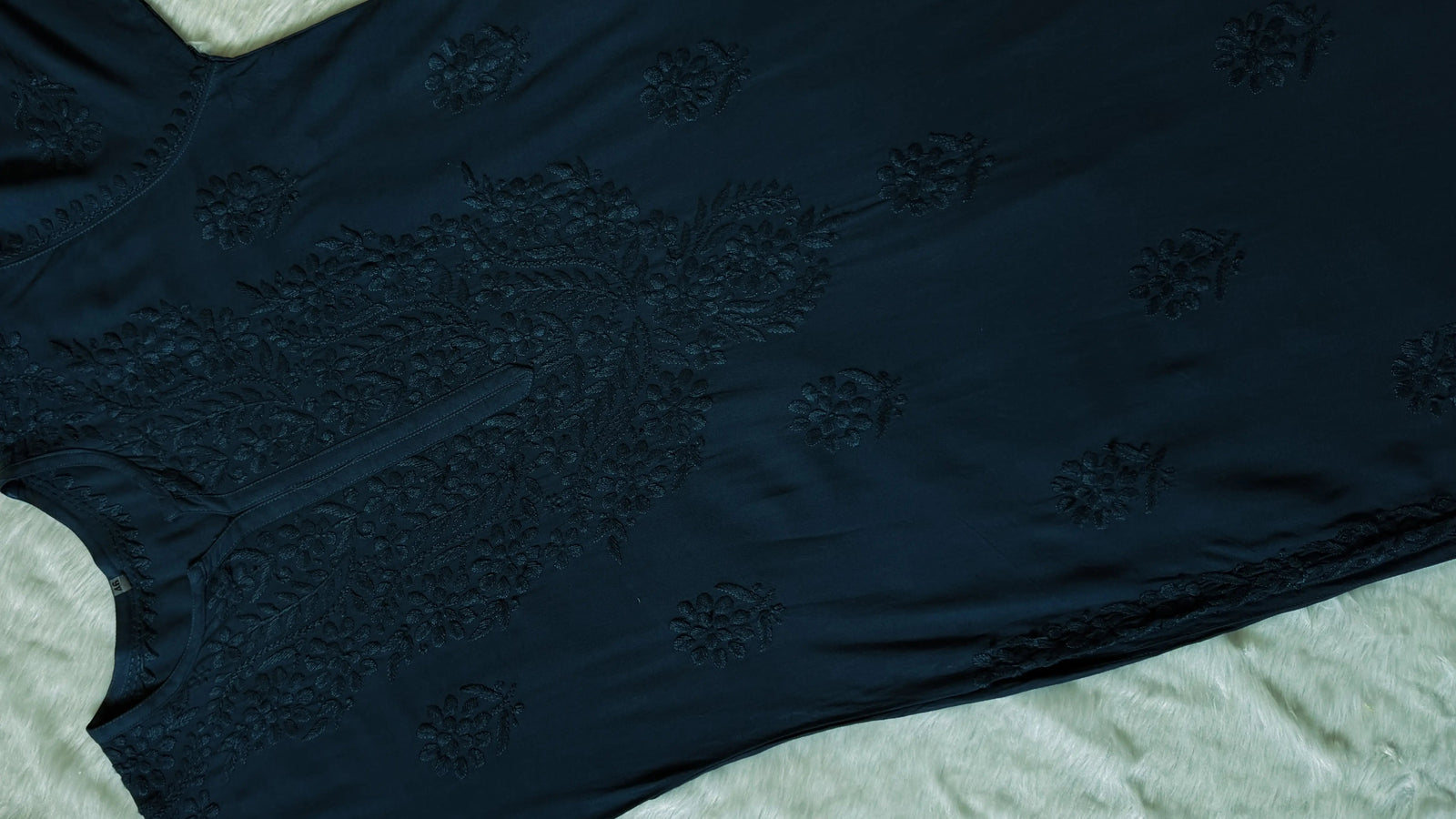 Rida Teal Long Rayon Chikankari Kurti
