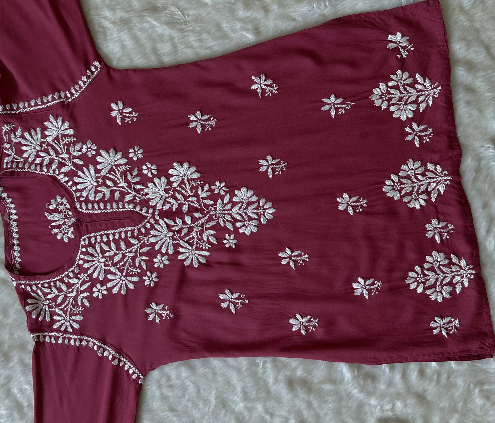 Rouge Pink Short Rayon Kurta with White Chikankari