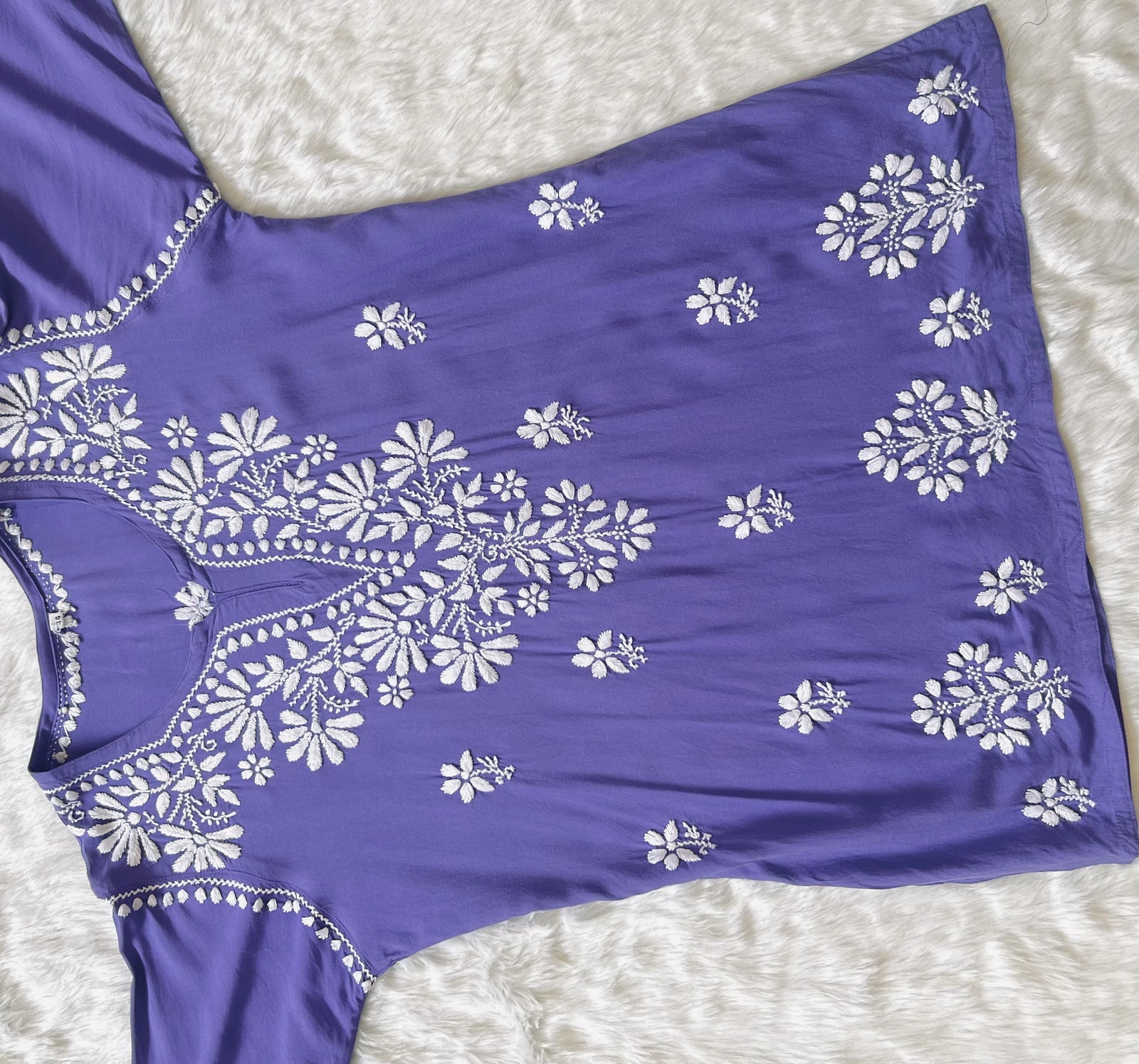 Royal Purple Short Rayon Kurta with White Chikankari