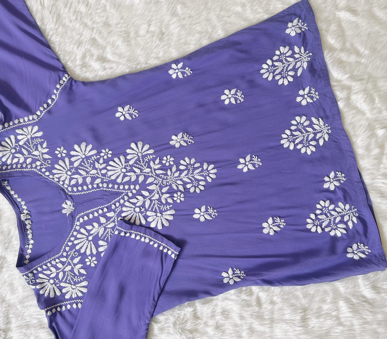 Royal Purple Short Rayon Kurta with White Chikankari