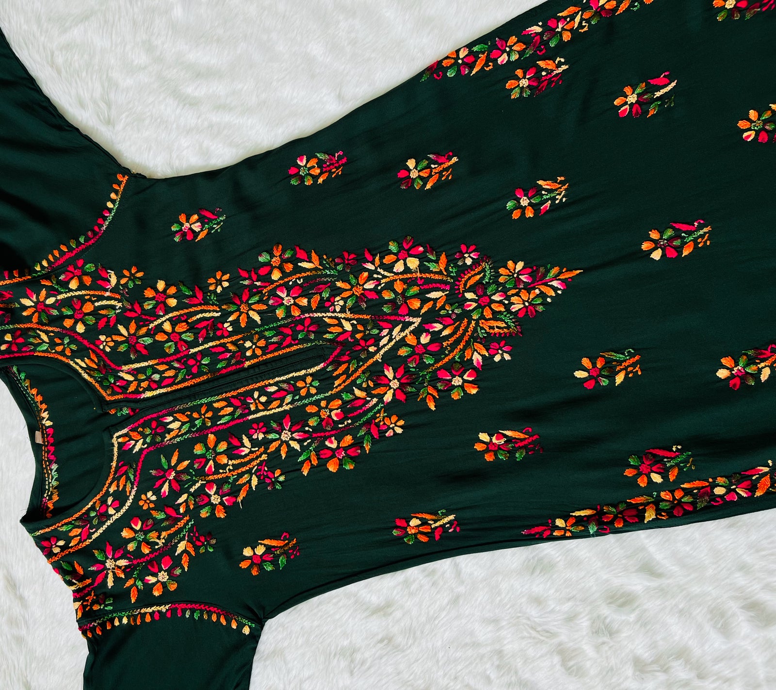 Ruhi Forest Green Multi Long Rayon Kurta