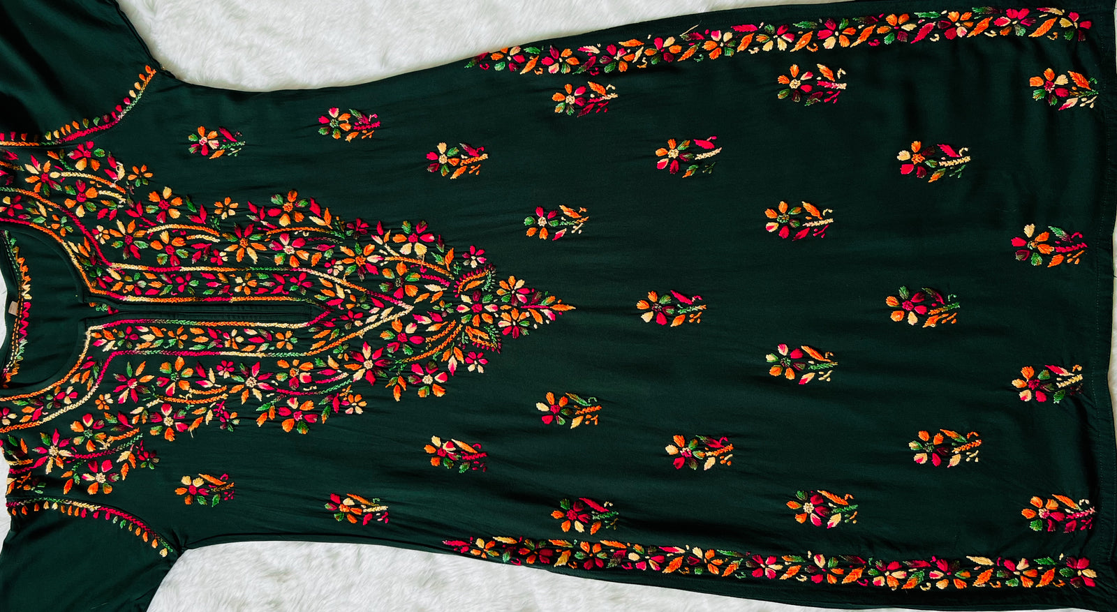 Ruhi Forest Green Multi Long Rayon Kurta