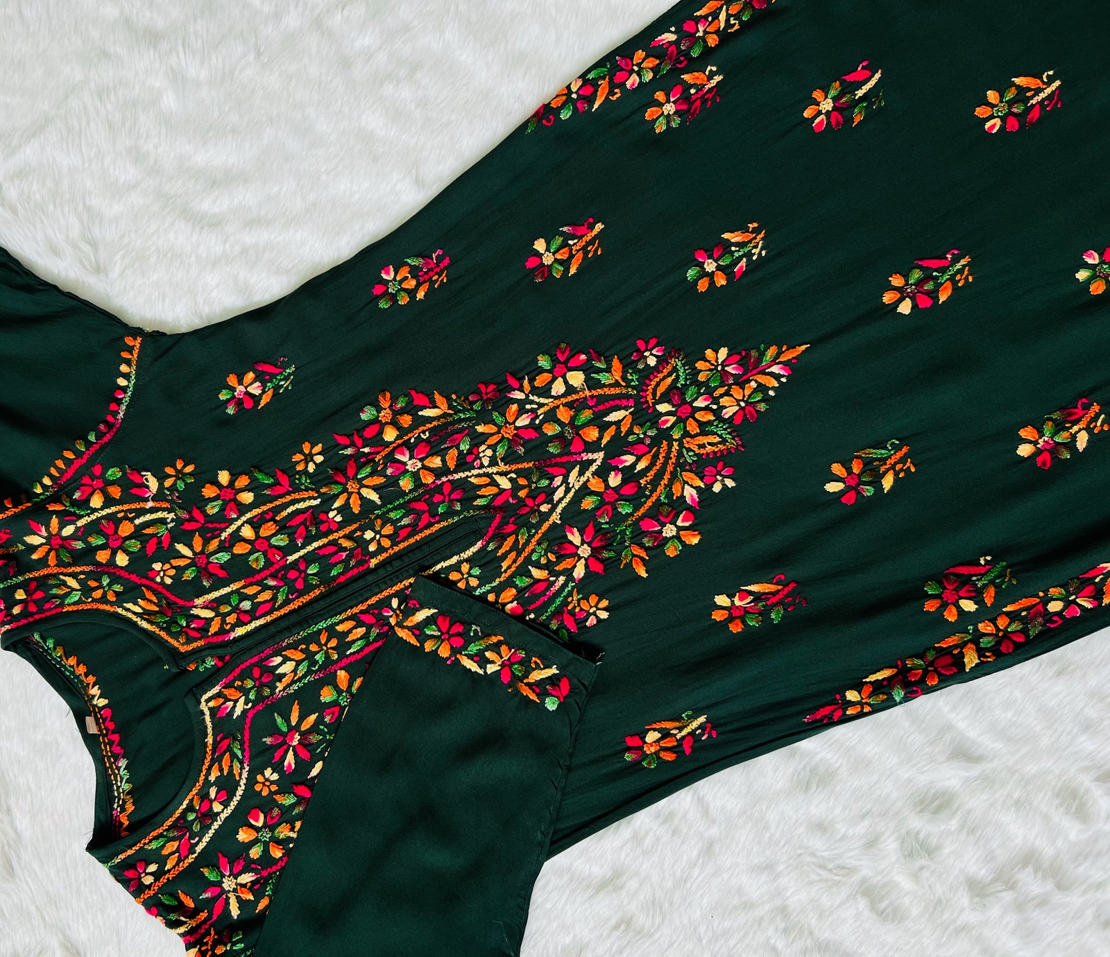 Ruhi Forest Green Multi Long Rayon Kurta