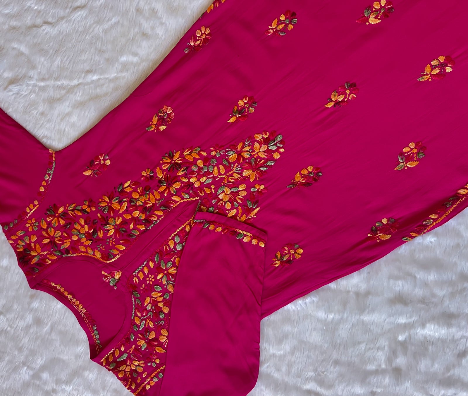 Ruhi Hot Pink Multi Long Rayon Chikankari Kurta