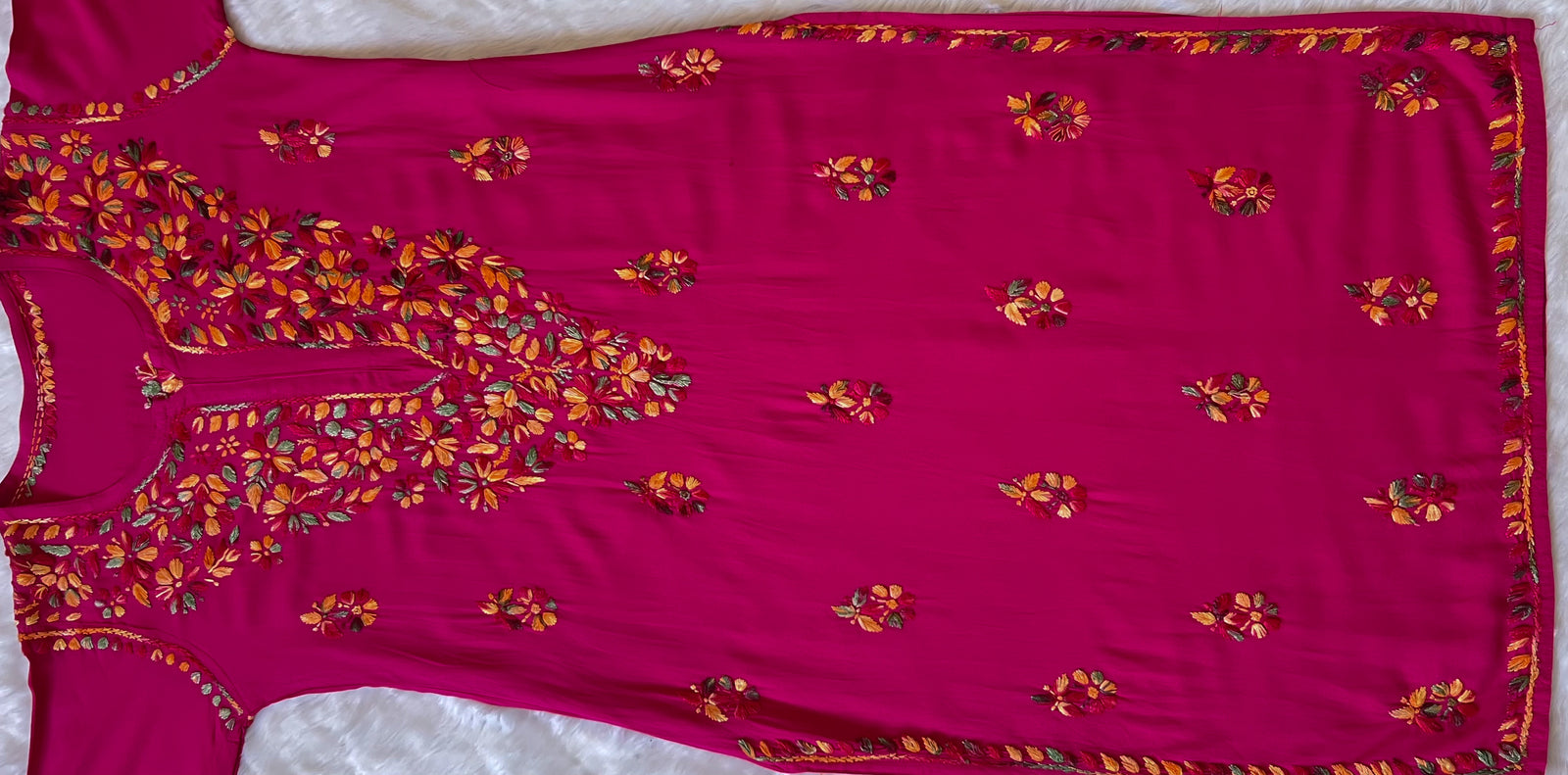 Ruhi Hot Pink Multi Long Rayon Chikankari Kurta